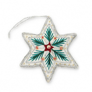Breloque tendance &eacute;toile de No&euml;l Blanc-rouge-vert-argent&eacute;