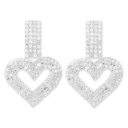 Boucles d'oreilles / puces d&rsquo;oreilles en laiton Eco-brass&reg; avec strass c&oelig;ur Argent&eacute;-cristal