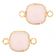 Pierres naturelles pendentifs Quartz Rose connecteur 12x12mm Rose-dor&eacute;
