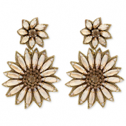 Boucles d'oreilles tendance avec perles en verre fleurs Dor&eacute;