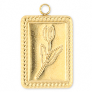 Breloques en acier Inox rectangle avec tulipe Dor&eacute;
