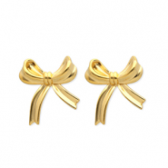 Boucles d'oreilles puces en acier Inox n&oelig;ud Dor&eacute;