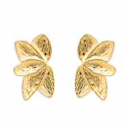 Boucles d'oreilles puces en acier Inox feuille Dor&eacute;