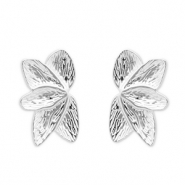 Boucles d'oreilles puces en acier Inox feuille Argent&eacute;