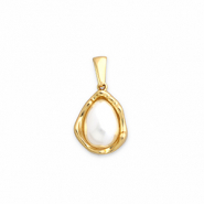 Breloques en acier Inox avec imitations perles Dor&eacute;-blanc