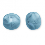 Perles acryliques disque Bleu sarcelle-blanc