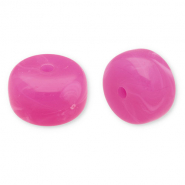 Perles acryliques disque Rose fonc&eacute;-blanc