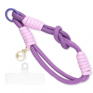 Cordon t&eacute;l&eacute;phonique tendance avec perle incl. attache Violet-lilas-blanc ivoire