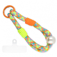 Cordon t&eacute;l&eacute;phonique tendance incl. attache Jaune n&eacute;on-orange n&eacute;on-rose clair-bleu-blanc ivoire