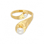 Bagues en acier Inox avec perles Dor&eacute;-blanc
