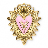 Breloques en acier Inox c&oelig;ur sacr&eacute; Dor&eacute;-rose clair
