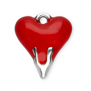 Breloques en acier Inox c&oelig;ur Argent&eacute;-rouge