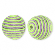 Perles acryliques 22 mm avec fil en coton cir&eacute; wax Vert lime-violet lavande