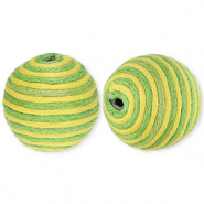 Perles acryliques 22 mm avec fil en coton cir&eacute; wax Vert-jaune