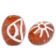Perles en pierre naturelle Calc&eacute;doine "grain de riz" Rouge acajou-blanc