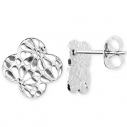 Appr&ecirc;ts en acier Inox boucles d'oreilles / puces d&rsquo;oreilles tr&egrave;fle avec flor avec anneau Argent&eacute;