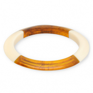 Bracelets jonc en r&eacute;sine Transparent marron ambre-blanc ivoire