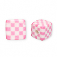 Perles acryliques carr&eacute; avec cubes Rose-blanc