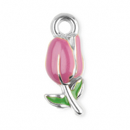 Breloques en acier Inox tulipe Argent&eacute;-violet-vert