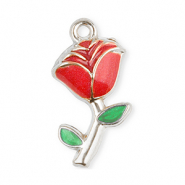Breloques en acier Inox rose Argent&eacute;-rouge-vert