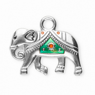 Breloques en acier Inox &eacute;l&eacute;phant Argent&eacute;-vert turquoise