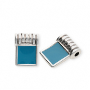 Breloques en m&eacute;tal DQ&reg; carr&eacute; Argent&eacute; antique-bleu p&eacute;trole (sans nickel)