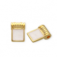 Breloques en m&eacute;tal DQ&reg; carr&eacute; Dor&eacute;-blanc nacr&eacute; (sans nickel)