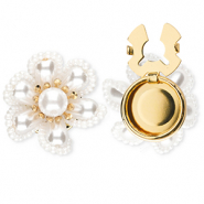 M&eacute;tal TQ laiton cache-boutons fleur avec perles Dor&eacute;-blanc