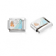 Appr&ecirc;ts en acier inox breloques pour bracelet italien vie marine Argent&eacute;-blanc-bleu clair