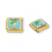 Appr&ecirc;ts en acier inox breloques pour bracelet italien palmier Dor&eacute;-bleu clair-vert