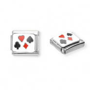 Appr&ecirc;ts en acier inox breloques pour bracelet italien carte &agrave; jouer Argent&eacute;-blanc-rouge-noir
