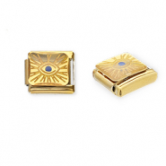 Appr&ecirc;ts en acier inox breloques pour bracelet italien Oeil porte-bonheur Dor&eacute;-jaune-bleu