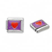 Appr&ecirc;ts en acier inox breloques pour bracelet italien c&oelig;ur avec fl&egrave;che Argent&eacute;-violet-rouge