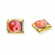 Appr&ecirc;ts en acier inox breloques pour bracelet italien c&oelig;ur Yin & Yang Dor&eacute;-rose-rouge