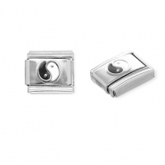 Appr&ecirc;ts en acier inox breloques pour bracelet italien Yin & Yang Argent&eacute;-noir-blanc