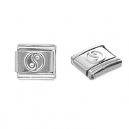 Appr&ecirc;ts en acier inox breloques pour bracelet italien Yin & Yang Argent&eacute;