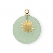 Breloques en acier Inox soleil Dor&eacute;-vert cendre