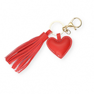 Porte-cl&eacute;s coeur avec glands Rouge-dor&eacute;