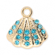Breloques en m&eacute;tal coquillage avec strass Dor&eacute;-bleu