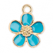 Breloques en m&eacute;tal fleur Dor&eacute;-bleu