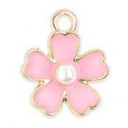 Breloques en m&eacute;tal fleur avec perle Dor&eacute;-rose clair-blanc