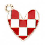 Breloques en m&eacute;tal coeur avec cubes Dor&eacute;-rouge-blanc