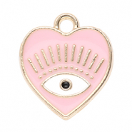 Breloques en m&eacute;tal coeur Oeil porte-bonheur Dor&eacute;-rose clair-blanc