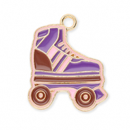 Breloques en m&eacute;tal patin &agrave; roulettes Dor&eacute;-violet-marron-rose clair