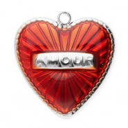 Breloques en acier Inox coeur Argent&eacute;-rouge