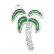 Breloques en acier Inox palmier Argent&eacute;-vert fonc&eacute;