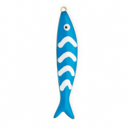 Breloques en acier Inox poisson Dor&eacute;-bleu-blanc