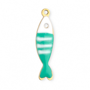 Breloques en acier Inox poisson Dor&eacute;-turquoise menthe-blanc