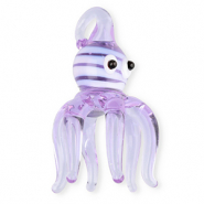 Breloques en verre peintes &agrave; la main pieuvre Violet clair transparent