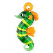 Breloques en verre peintes &agrave; la main hippocampe Vert transparent-orange-jaune